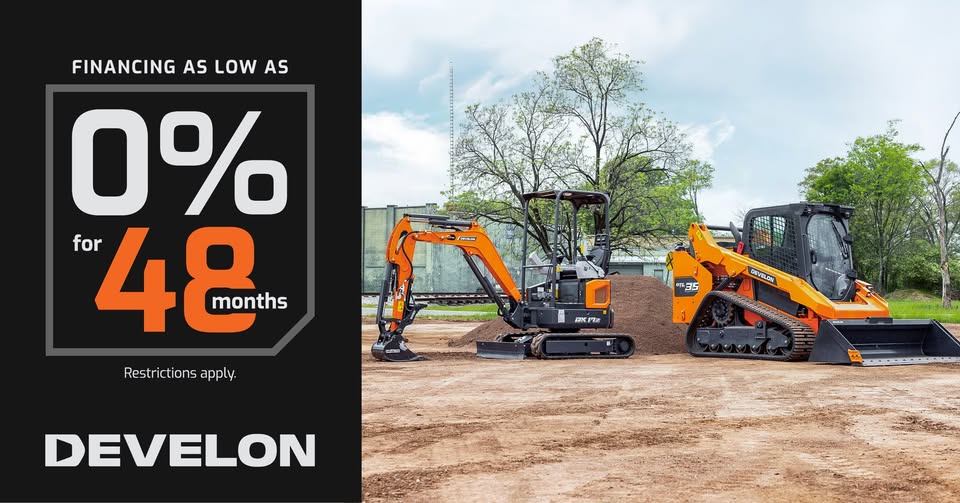 0% financing for 48 Months on Develon Heavy Machinery Equipment